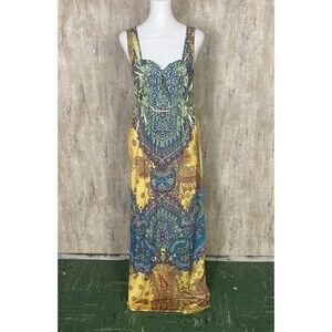 One World Small Mutlicolor Babydoll Button Maxi Dress Bohemian Summer Whimsical